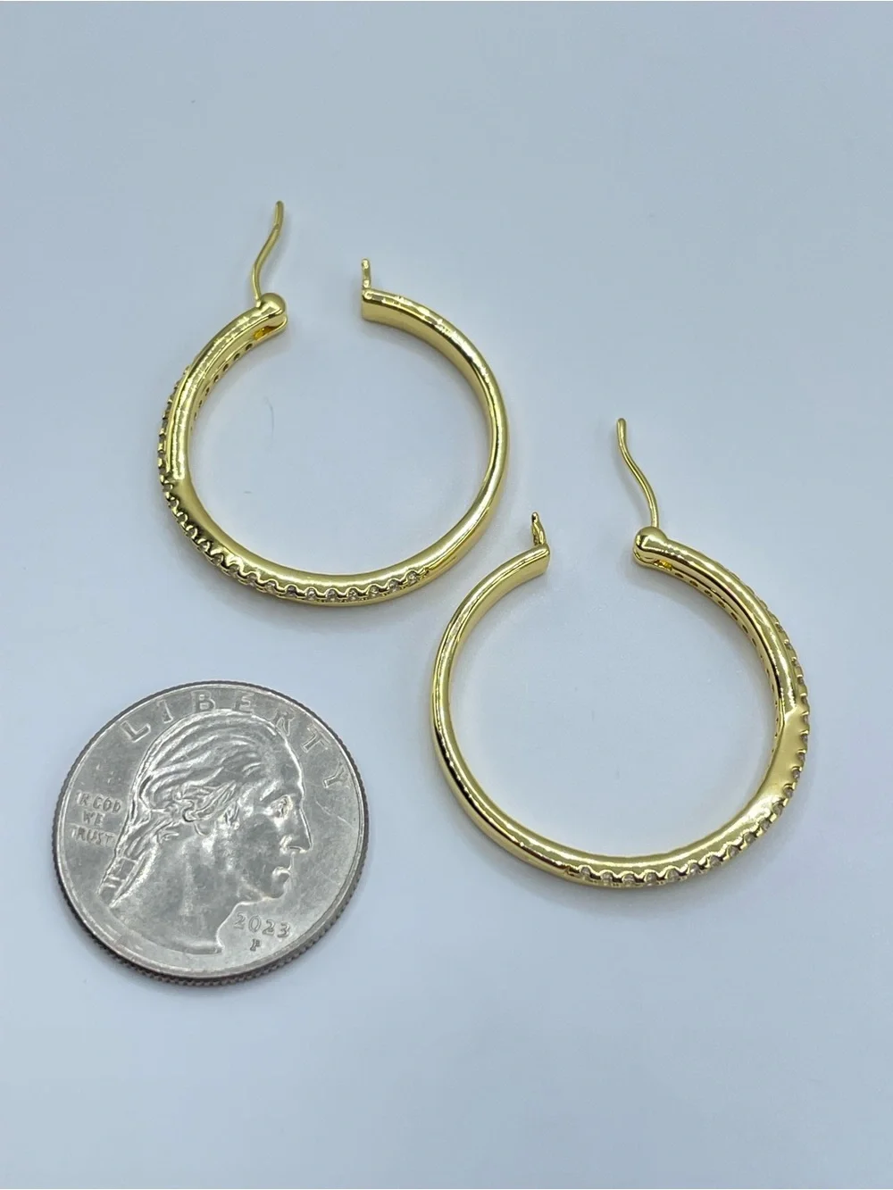 Gold White Crystal Hoop Earrings Classic Pave Sparkle Boho Glam